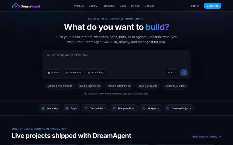 DreamAgent - AI App Builder, AI DevOps and Code Editing Platform — screenshot