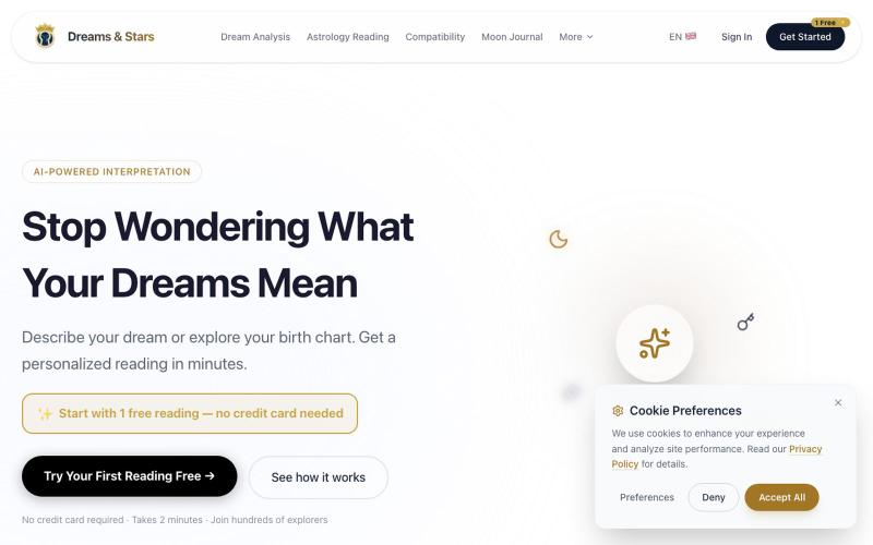 AI Dream Interpreter & Astrology Readings | Dreams & Stars — screenshot