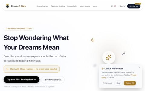 AI Dream Interpreter & Astrology Readings | Dreams & Stars — screenshot