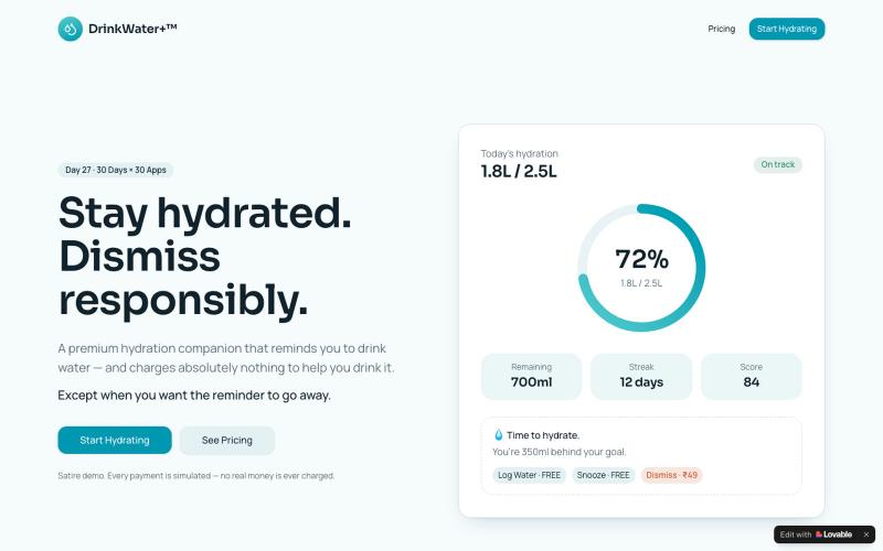 DrinkWater+™ — Premium Hydration — screenshot