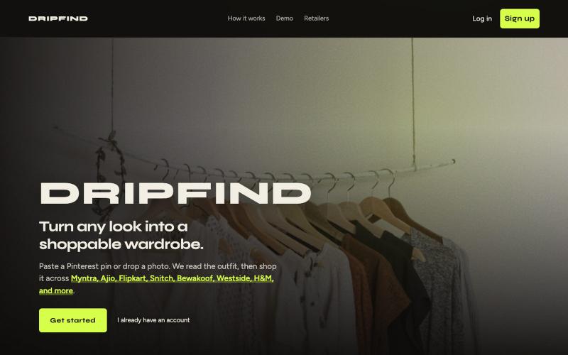 DRIPFIND — AI Outfit Finder for Shoppable Wardrobes — screenshot