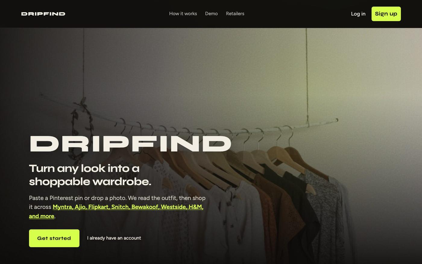 DRIPFIND — AI Outfit Finder for Shoppable Wardrobes — screenshot