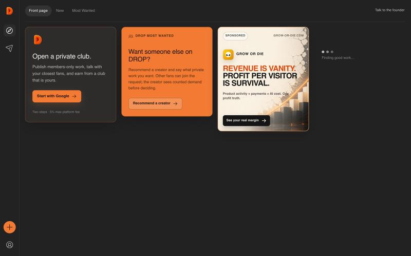 DROP — Your private club, already growing — screenshot