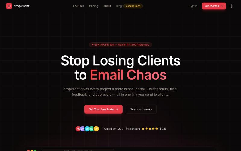 dropklient — The Client Portal Built for Freelancers — screenshot