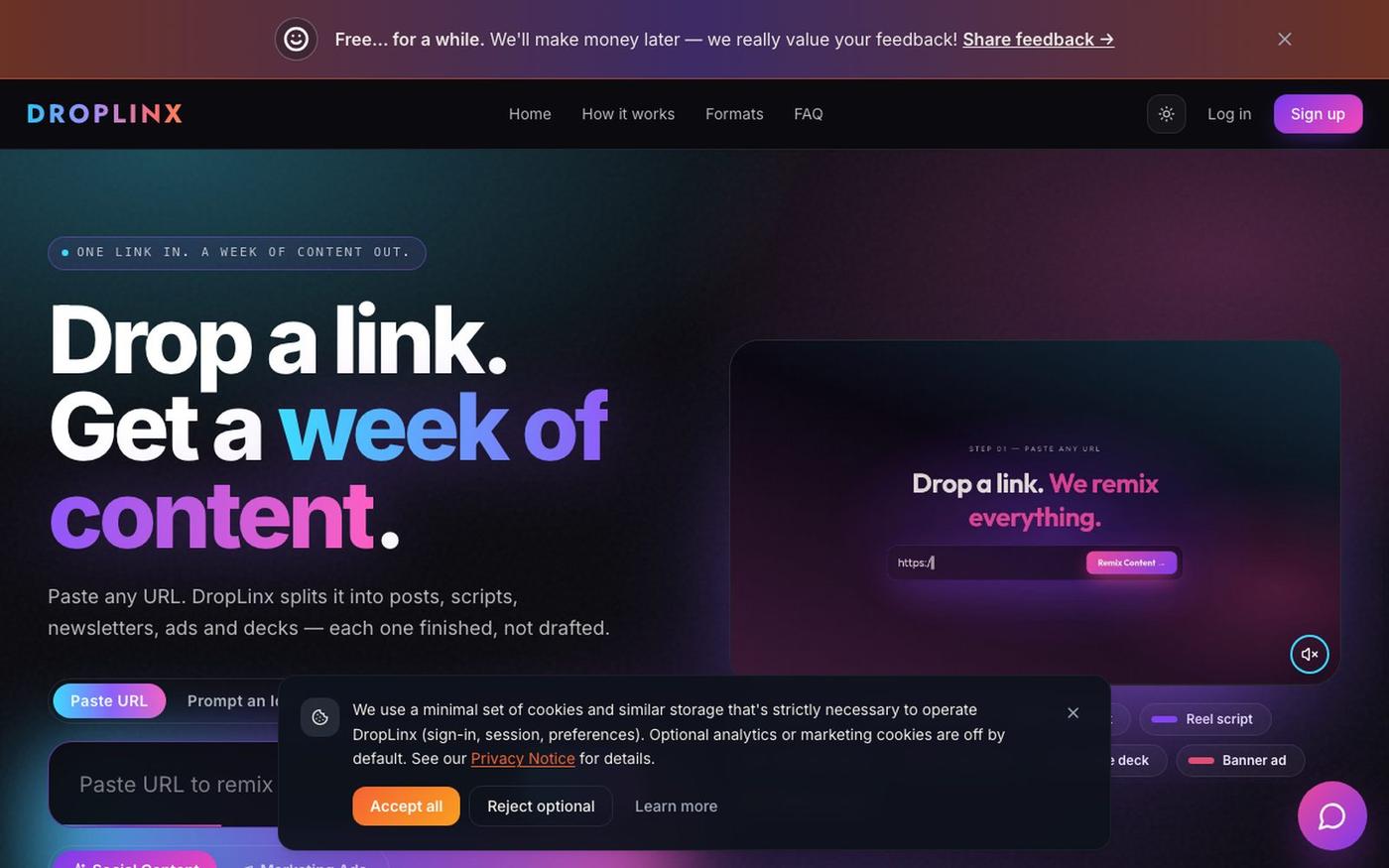 DropLinx — Drop a link. Get a week of content. — screenshot