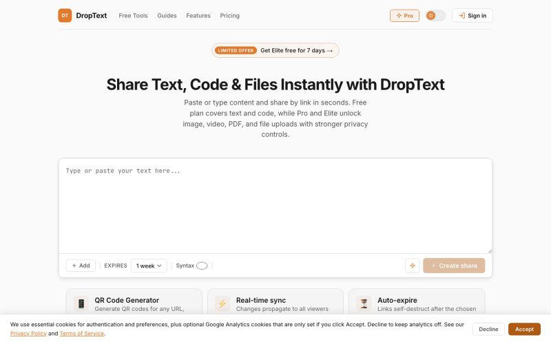 DropText — Share Text, Code & Files Online — screenshot