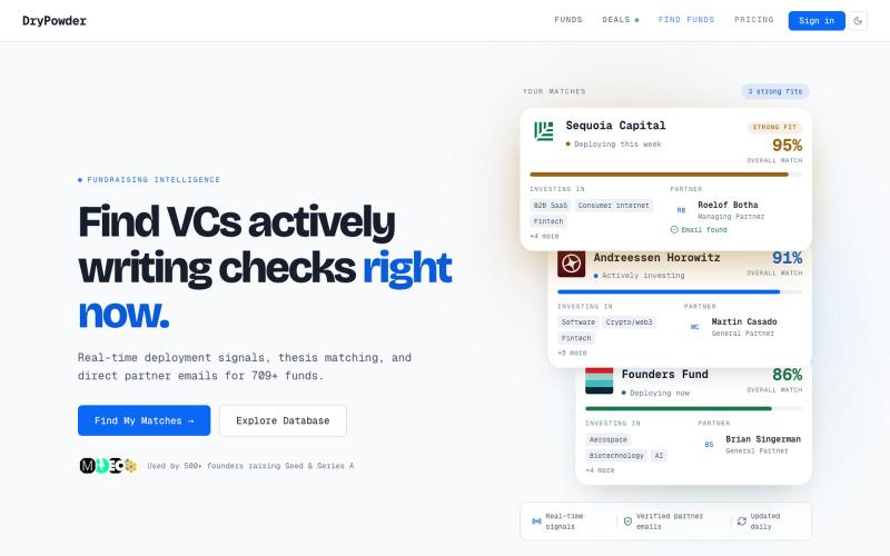 DryPowder — Find Seed & Pre-Seed VC Funds — screenshot