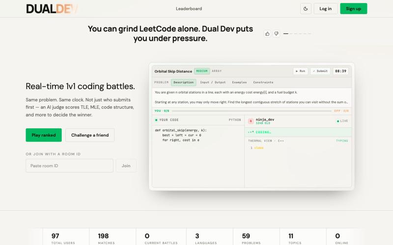 DualDev — Real-time 1v1 coding battles — screenshot