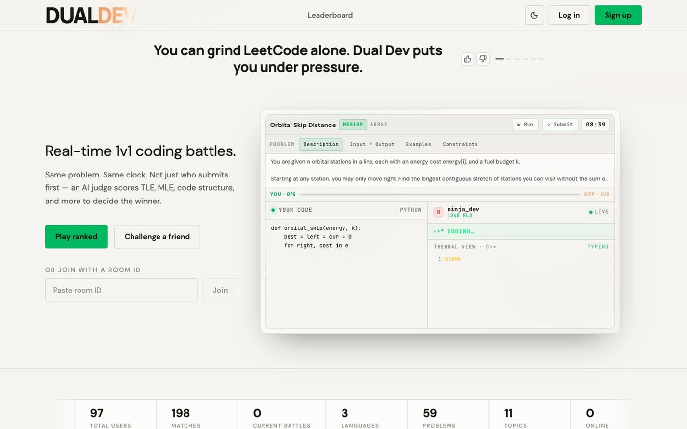 DualDev — Real-time 1v1 coding battles — screenshot