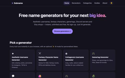 Dubname — Free name & username generators for creators, gamers and makers. — screenshot