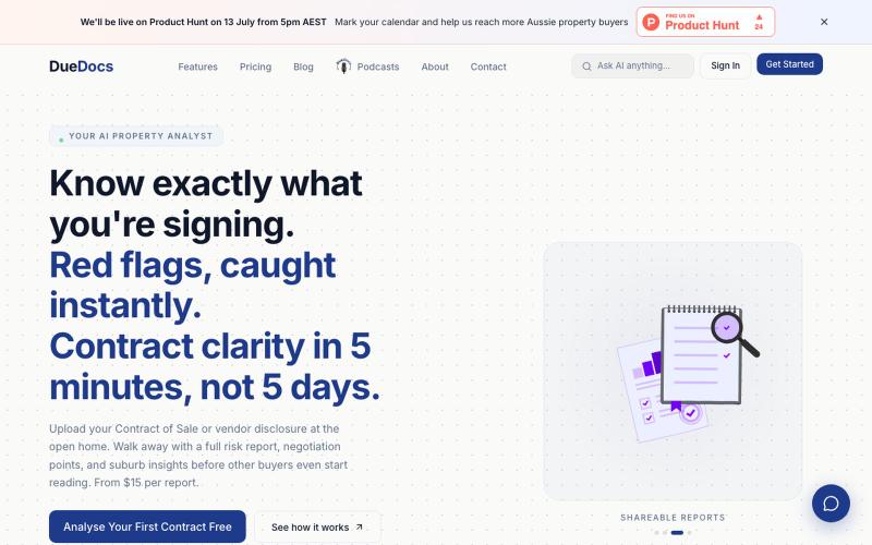 DueDocs: AI Property Contract Analysis for Australian Buyers — screenshot