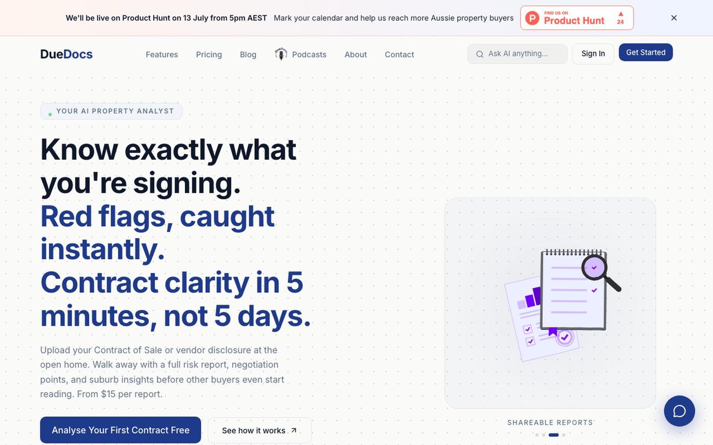 DueDocs: AI Property Contract Analysis for Australian Buyers — screenshot