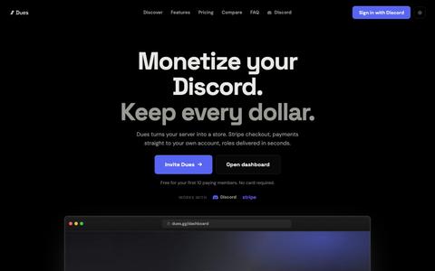 Dues — The Discord payment platform with 0% platform fees — screenshot