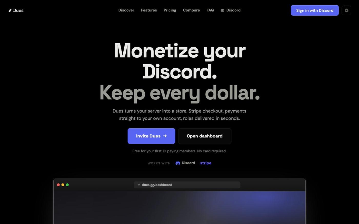 Dues — The Discord payment platform with 0% platform fees — screenshot