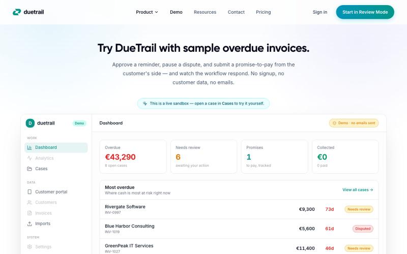 Interactive Demo: overdue-invoice collections in action — screenshot
