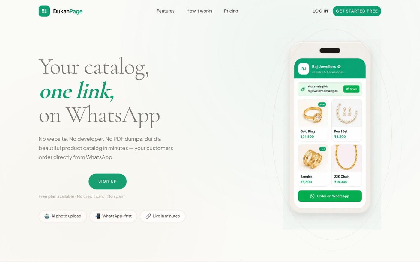 DukanPage — Catalog pages for Indian sellers — screenshot