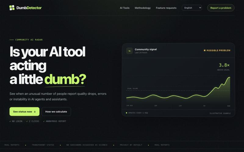 DumbDetector — community status for AI services — screenshot