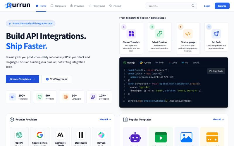Durrun — Production-Ready API Integrations for Developers — screenshot
