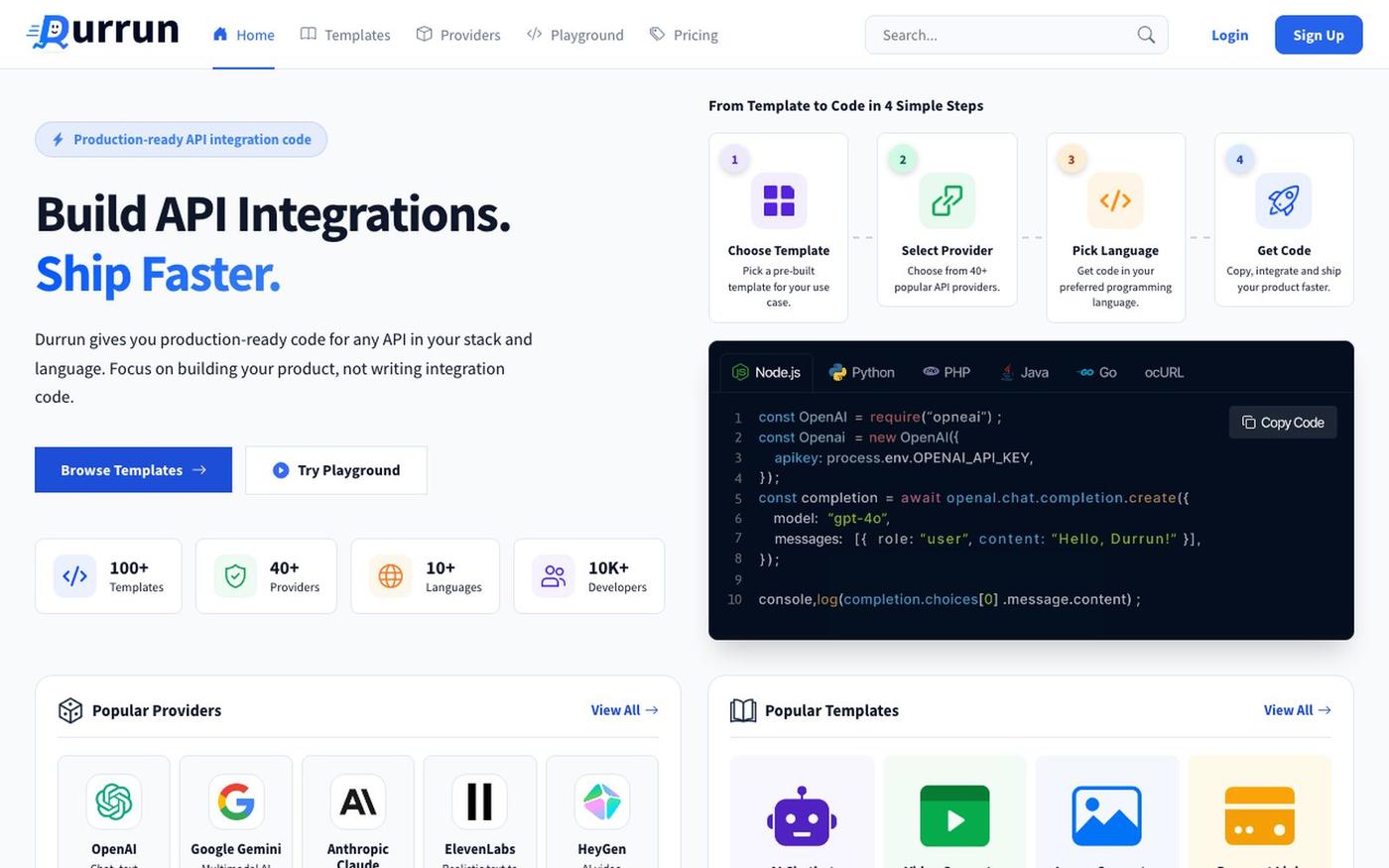 Durrun — Production-Ready API Integrations for Developers — screenshot