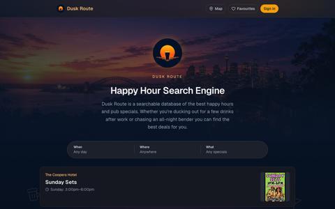 Dusk Route: Happy Hour Search Engine. — screenshot