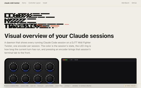 claude-midi-twister — Claude Code sessions on a Midi Fighter Twister — screenshot