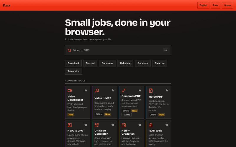 Dzzz — 91 free browser tools, nothing uploaded — screenshot