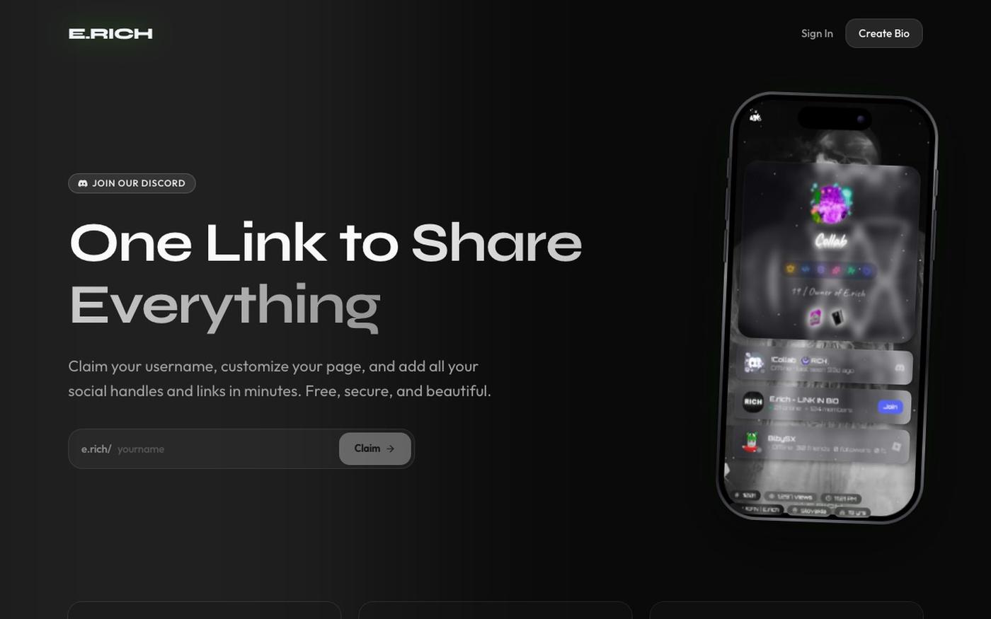 E.RICH — One link to share everything — screenshot