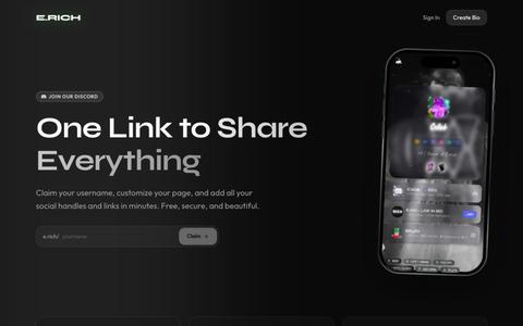 E.RICH — One link to share everything — screenshot