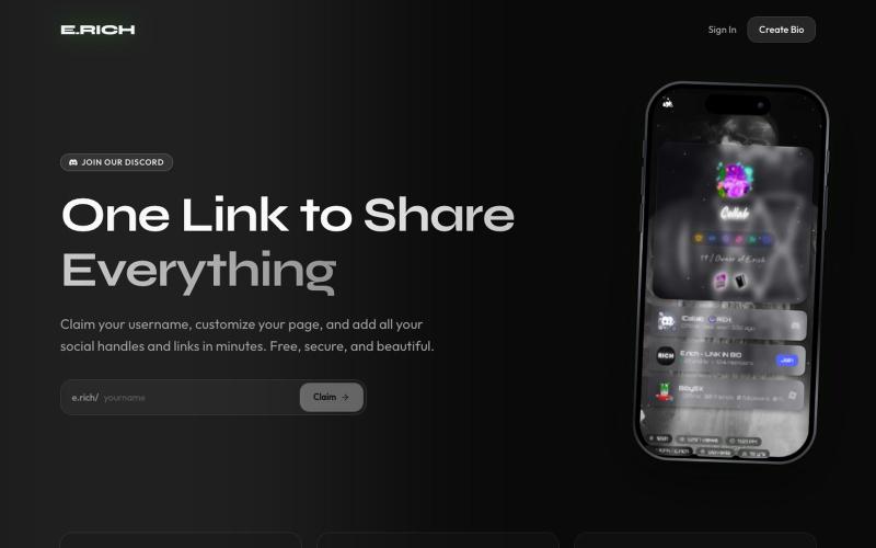 E.RICH — One link to share everything — screenshot