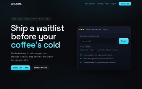 EarlyLists — Add a waitlist to your site in minutes — screenshot