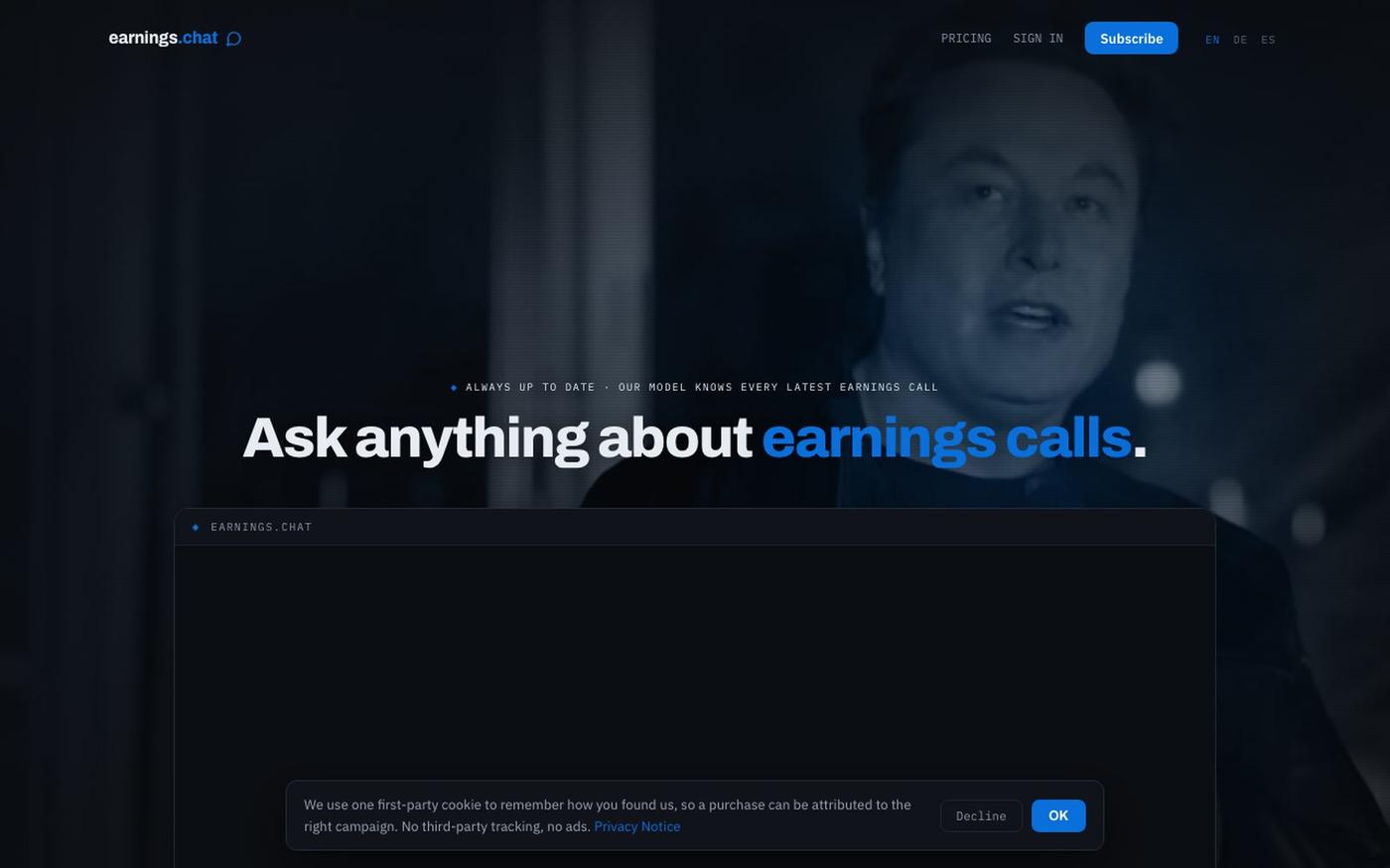 earnings.chat — ask every earnings call a question — screenshot