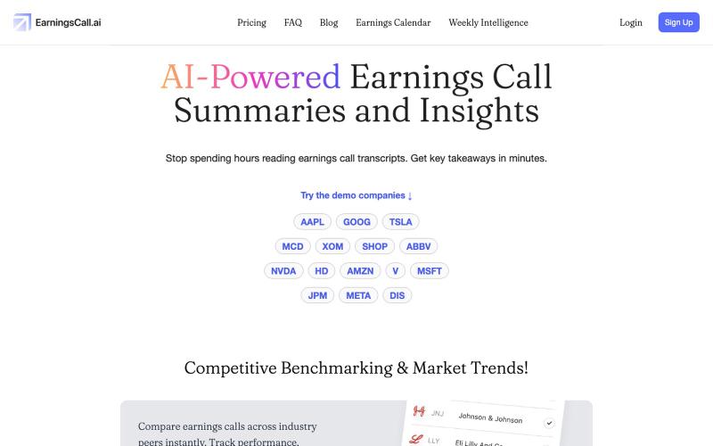AI-Powered Stock Earnings Call Summaries and Insights — screenshot