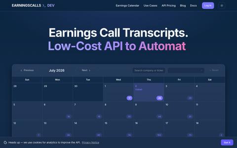 Earnings Call Transcripts - Read for Free, Automate with API | EarningsAPI — screenshot