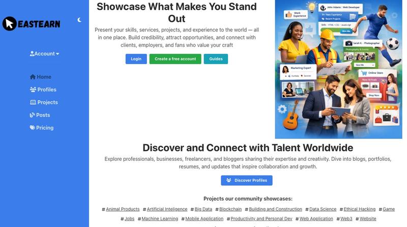 Eastearn -Connecting businesses with talented professionals, customers, and fans — screenshot