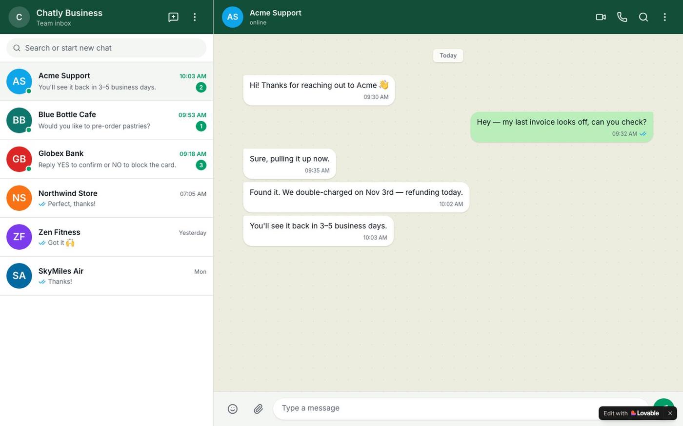 Chatly — Business Messaging — screenshot