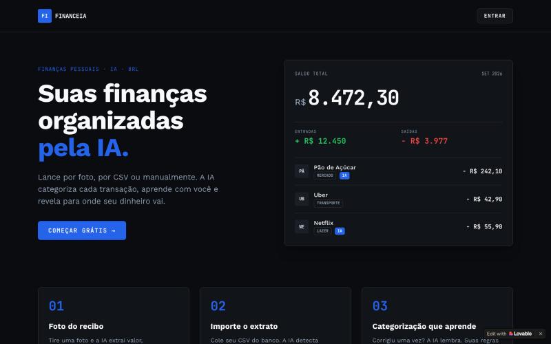 FinanceIA — Finanças Pessoais com Categorização por IA — screenshot