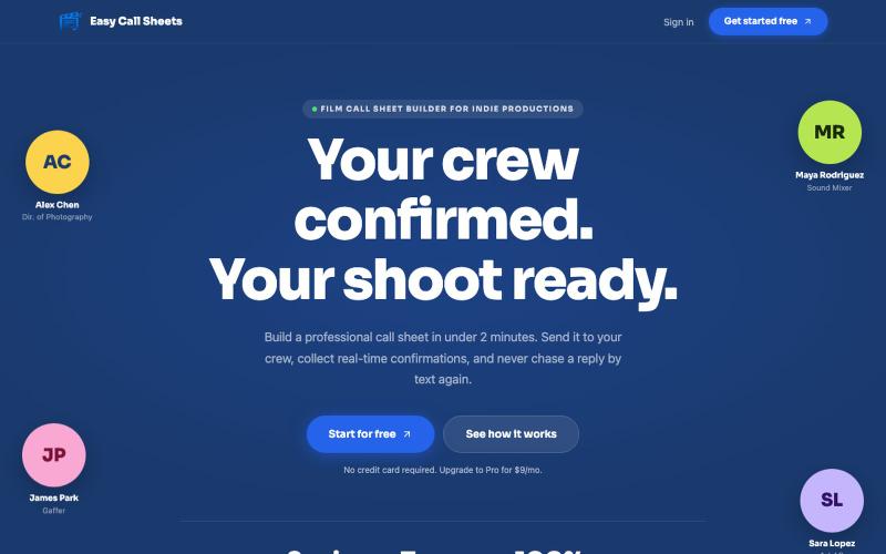 Easy Call Sheets | Film Call Sheet Builder for Indie Films — screenshot