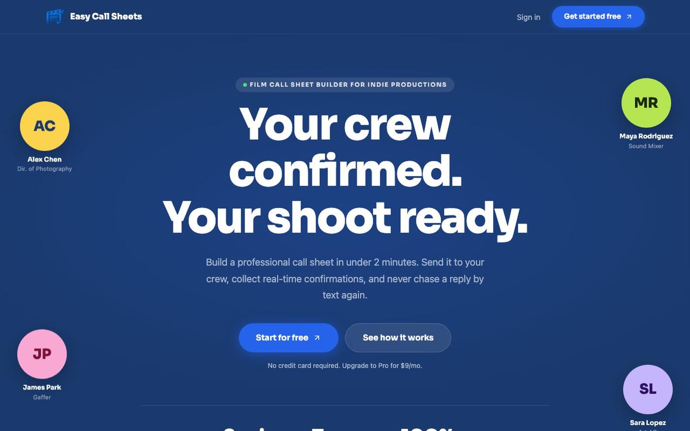 Easy Call Sheets | Film Call Sheet Builder for Indie Films — screenshot