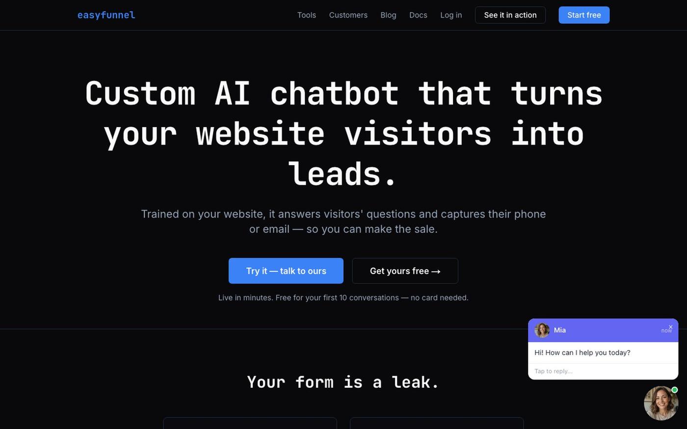 EasyFunnel — Custom AI chatbot that turns website visitors into leads — screenshot