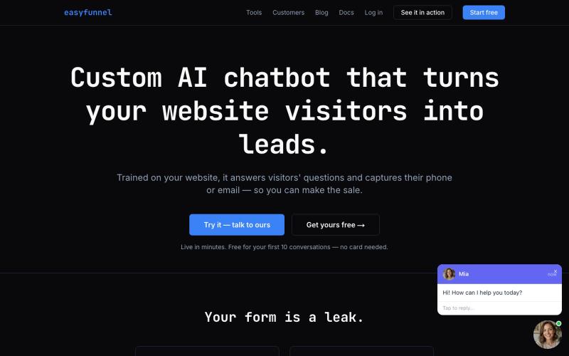 EasyFunnel — Custom AI chatbot that turns website visitors into leads — screenshot