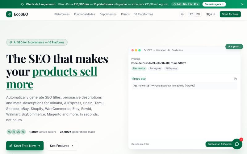 EcoSEO — Gerador de Conteúdo SEO para E-commerce com IA — screenshot