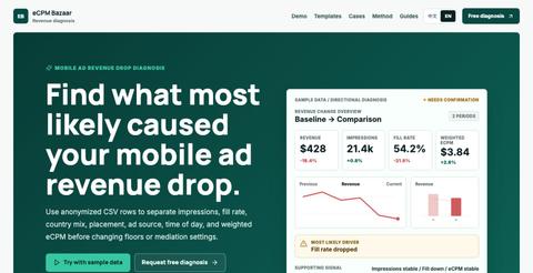 eCPM Bazaar | Diagnose mobile ad revenue drops — screenshot