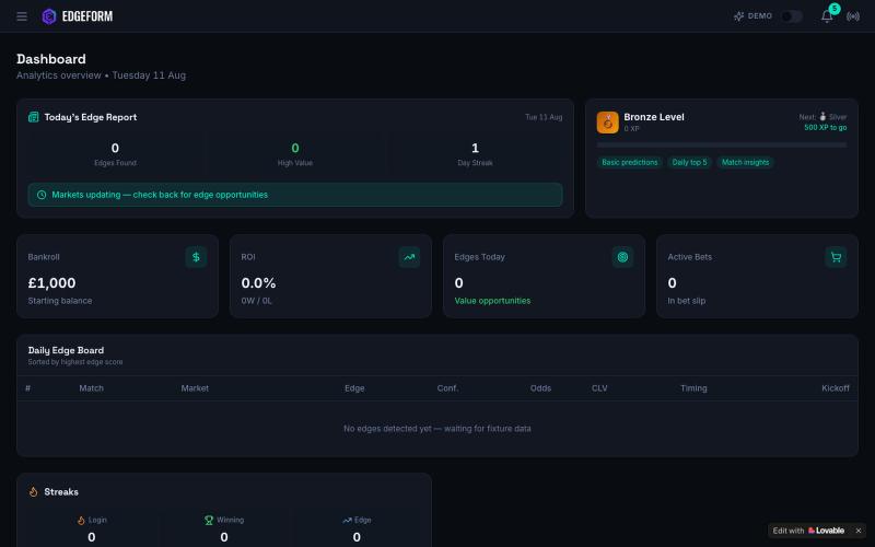 EDGEFORM — AI-powered sports analytics platform — screenshot