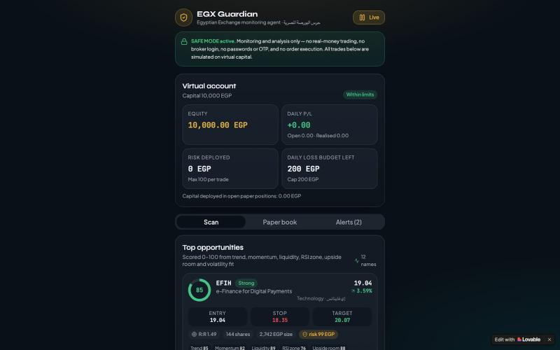 EGX Guardian — EGX Monitoring & Paper Trading Dashboard — screenshot