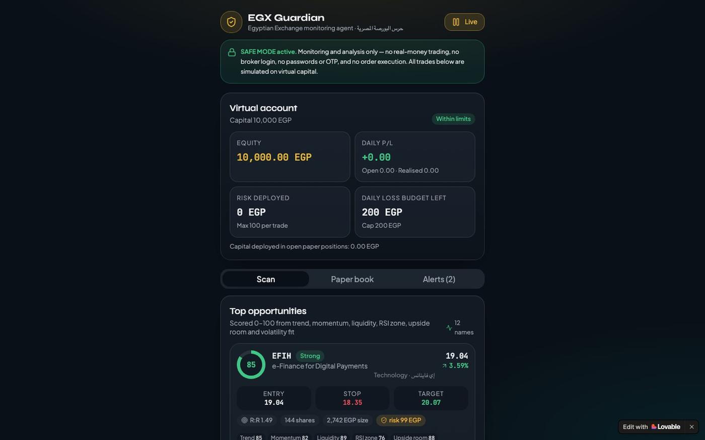 EGX Guardian — EGX Monitoring & Paper Trading Dashboard — screenshot