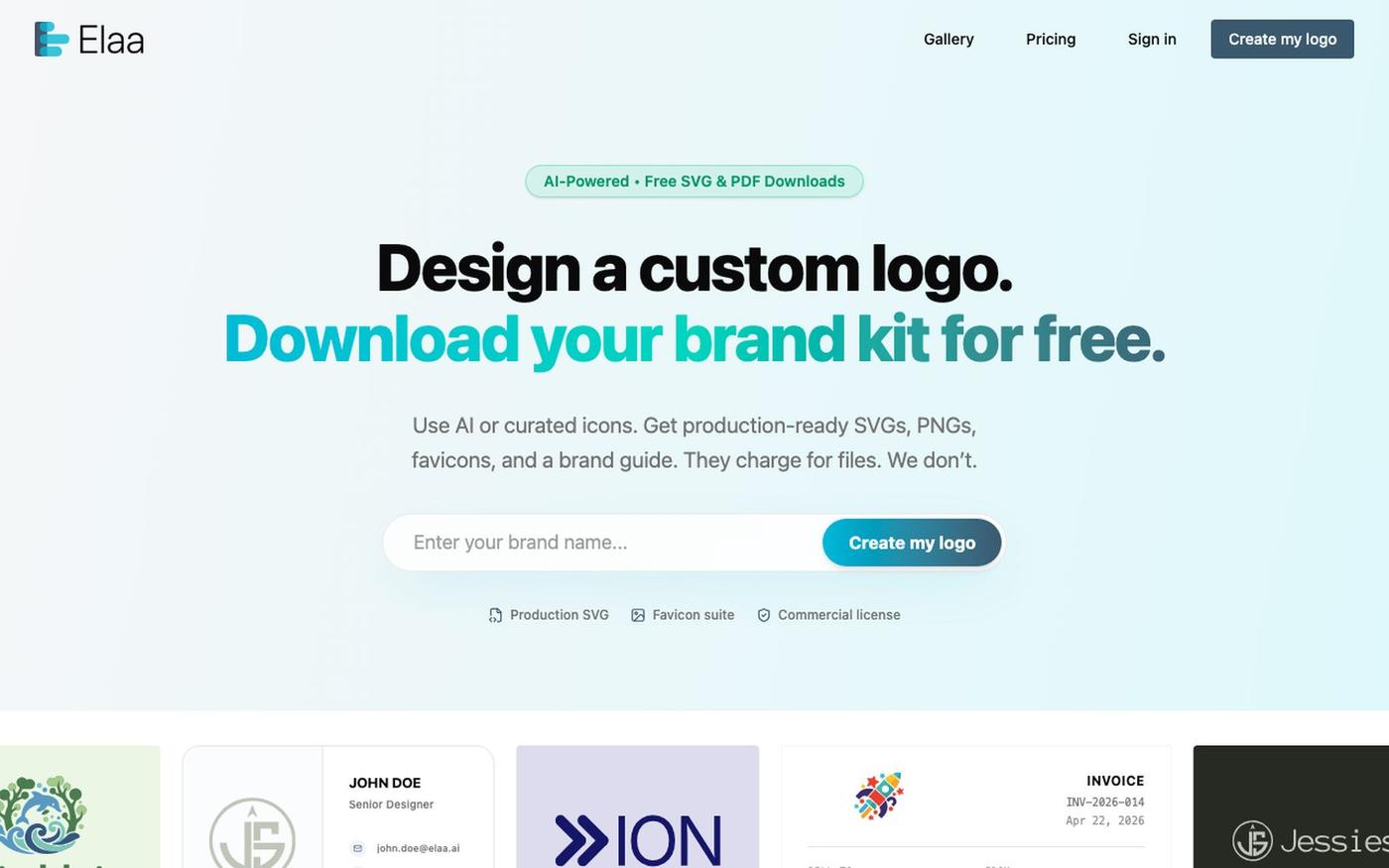 Free AI Logo Maker & Brand Kit | Elaa — screenshot