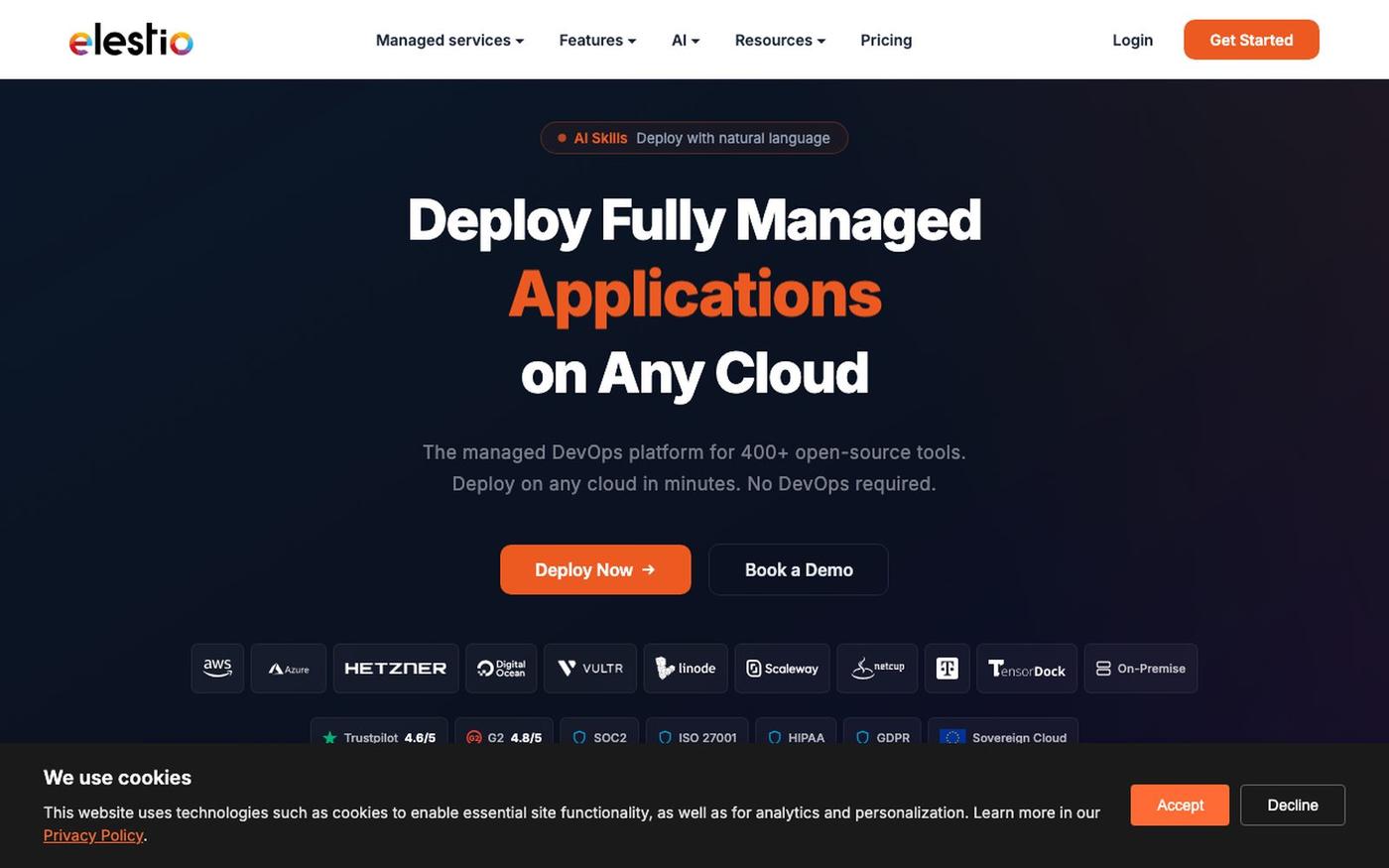 Deploy Fully Managed Open-Source Software on Any Cloud | Elestio — screenshot