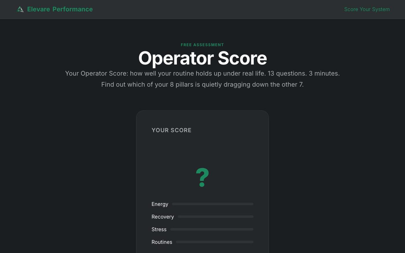 Assessment | Elevare Performance — screenshot