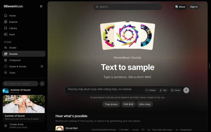 Text to Sample - Prompt a Loop for Your DAW | ElevenMusic — screenshot