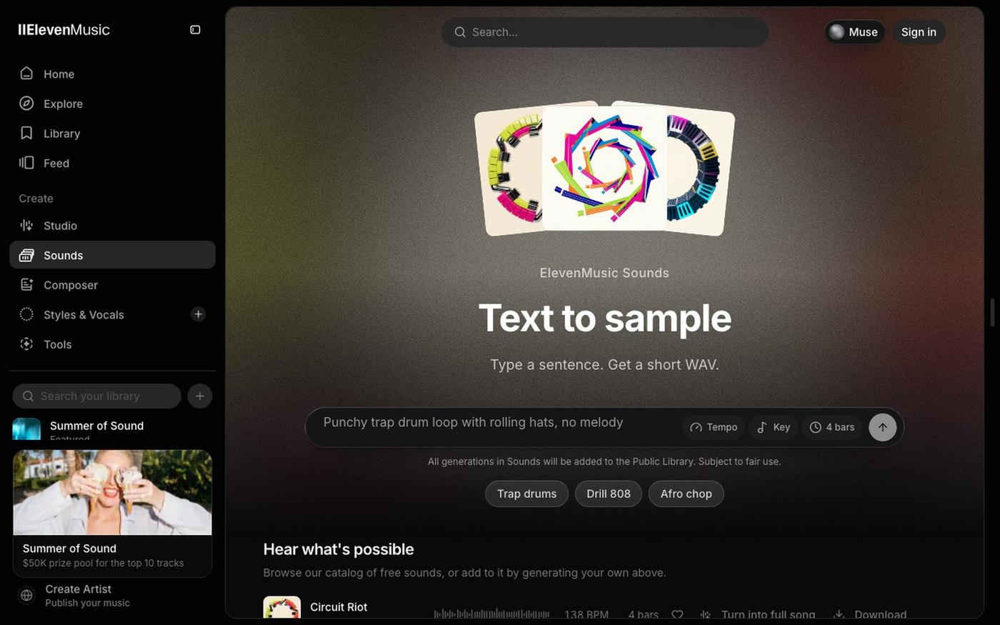 Text to Sample - Prompt a Loop for Your DAW | ElevenMusic — screenshot
